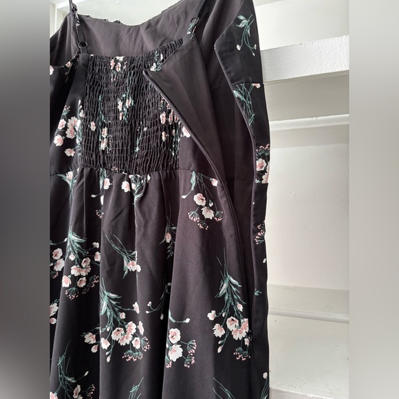 NWT** Commense Floral Black Midi Dress Y2K Ruched Peasant Milkmaid Large - Picture 6 of 7